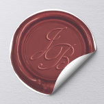 Monogram Elegant Script Burgundy Red Wax Weddensch Ronde Sticker<br><div class="desc">Elegant Script Monogram Red Wax Seal Wedding Stickers.</div>