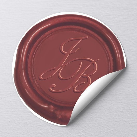 Monogram Elegant Script Burgundy Red Wax Weddensch Ronde Sticker