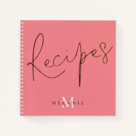 Monogram Elegant Script Coral Recipe Book Notitieboek