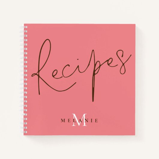Monogram Elegant Script Coral Recipe Book Notitieboek (Voorkant)