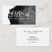 Monogram Elegant Script Inkt Zwart Achtergrond Visitekaartje (Voorkant / Achterkant)