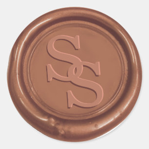 Monogram Elegant Script Koper Wax Seal Bruiloft Ronde Sticker