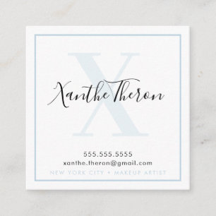 MONOGRAM elegant script modern minimaal bord blauw Vierkante Visitekaartje