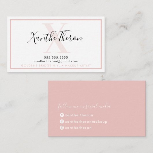 MONOGRAM elegant script modern minimal bord roze Visitekaartje (Voorkant / Achterkant)