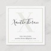 MONOGRAM elegant script modern minimal sage groen Vierkante Visitekaartje (Voorkant)
