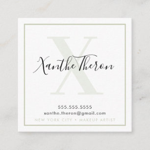 MONOGRAM elegant script modern minimal sage groen Vierkante Visitekaartje