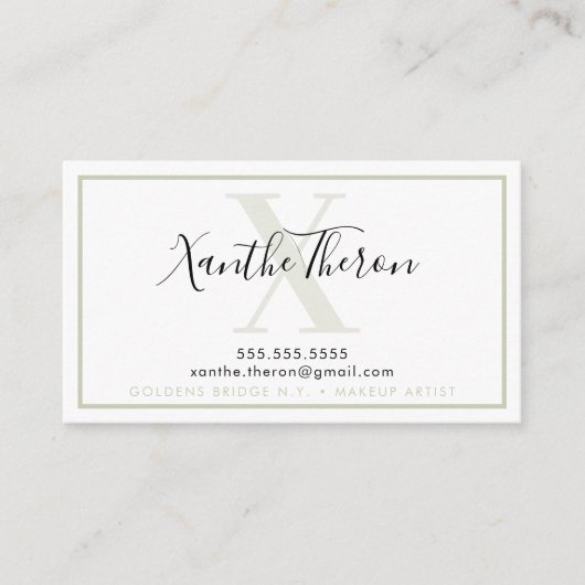 MONOGRAM elegant script modern minimal sage groen Visitekaartje (Voorkant)