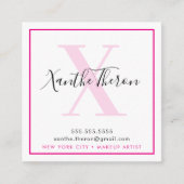 MONOGRAM elegant script moderne minima hot pink Vierkante Visitekaartje (Voorkant)