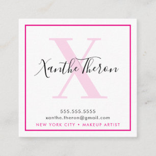 MONOGRAM elegant script moderne minima hot pink Vierkante Visitekaartje