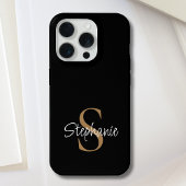 Monogram Elegant Script Name Black Gold  iPhone Hoesje