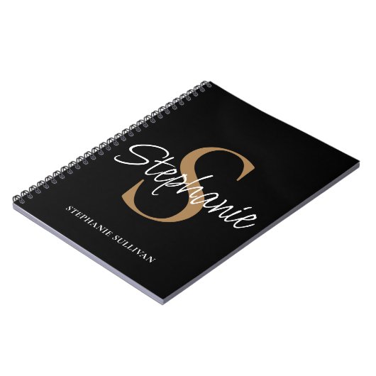 Monogram Elegant Script Name Black Gold  Notitieboek (Linkerzijde)