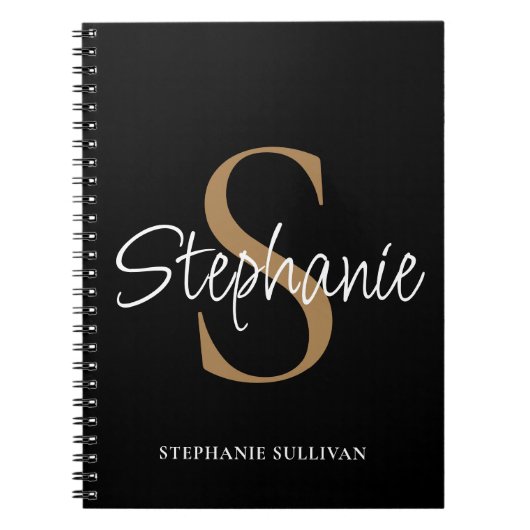 Monogram Elegant Script Name Black Gold  Notitieboek (Voorkant)