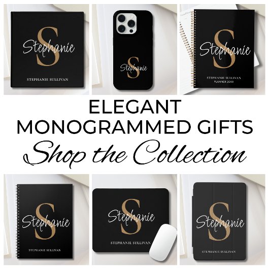 Monogram Elegant Script Name Black Gold  Planner