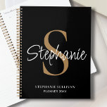 Monogram Elegant Script Name Black Gold  Planner<br><div class="desc">This personalized black planner features elegant script typography and a gold monogram. It is easily customizable.</div>