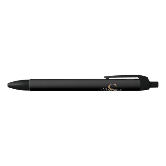 Monogram Elegant Script Name Black Gold  Zwarte Inkt Pen (Bovenkant)