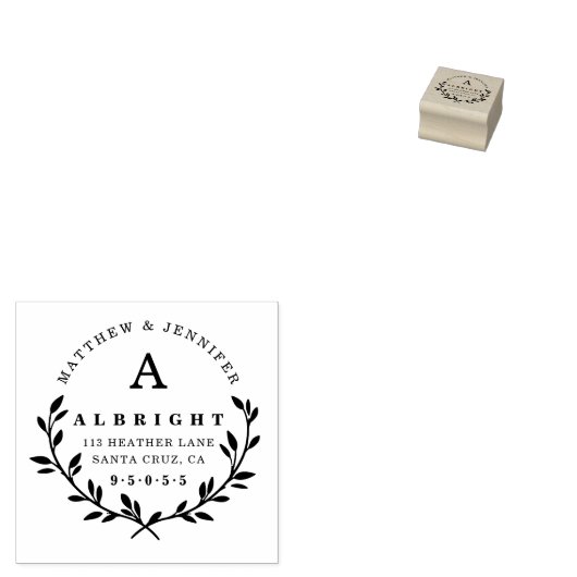 Monogram & Elegant Script Retouradres Rubberstempel (Gestempeld)