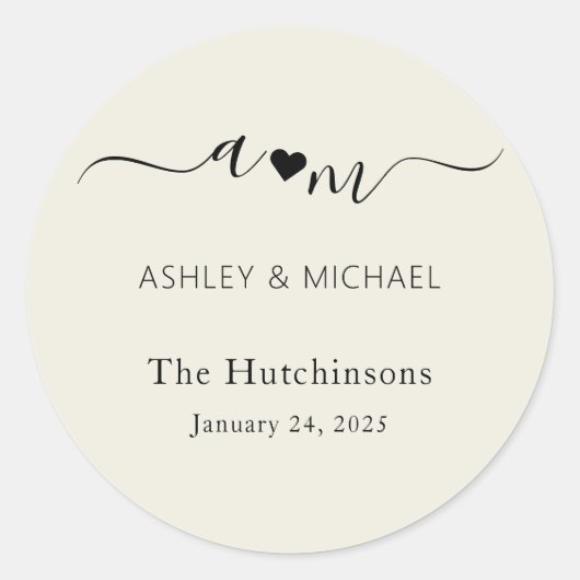 Monogram Elegant Script Wedding Ronde Sticker (Voorkant)