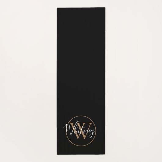 Monogram Elegant Script Zwart en Goud Yogamat (Achterkant)