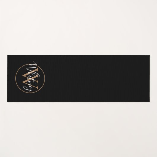Monogram Elegant Script Zwart en Goud Yogamat (Voorkant (horizontaal))