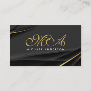 Monogram Elegant Script Zwart Goud Achtergrond Visitekaartje