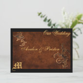 Monogram Elegant Scroll Leaf Wedding Uitnodiging (Staand voorkant)