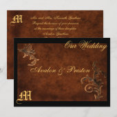 Monogram Elegant Scroll Leaf Wedding Uitnodiging (Voorkant / Achterkant)