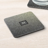 Monogram Elegant Silver & Black Squares Bier Onderzetter (Linkerzijde)