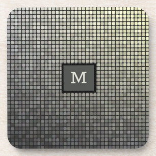 Monogram Elegant Silver & Black Squares Bier Onderzetter