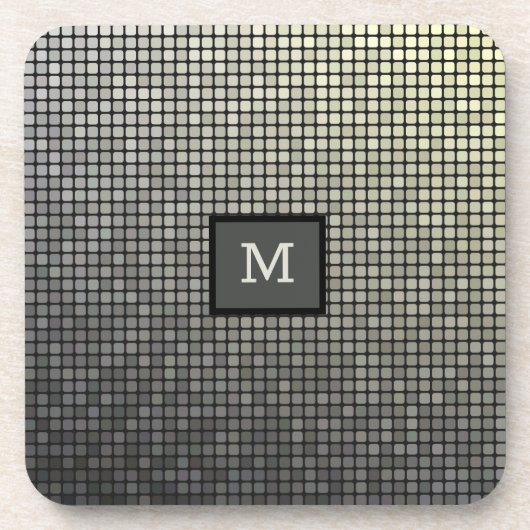 Monogram Elegant Silver & Black Squares Bier Onderzetter (Voorkant)