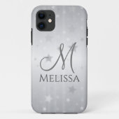 Monogram Elegant Silver Gray Stars Case-Mate iPhone Case (Achterkant)