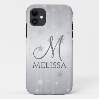 Monogram Elegant Silver Gray Stars Case-Mate iPhone Case