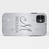 Monogram Elegant Silver Gray Stars Case-Mate iPhone Case (Achterkant (horizontaal))