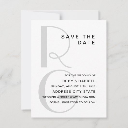 Monogram. Elegant simpele typografie bruiloft Save The Date (Voorkant)