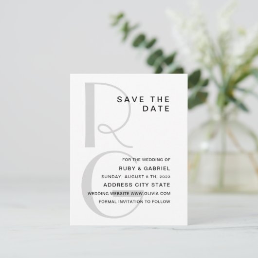 Monogram. Elegant simpele typografie bruiloft Save The Date (Staand voorkant)