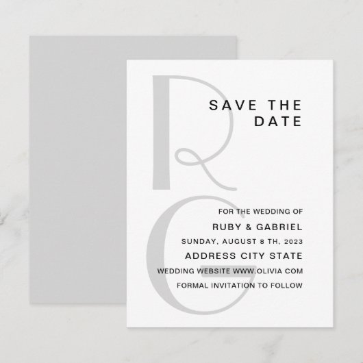 Monogram. Elegant simpele typografie bruiloft Save The Date (Voorkant / Achterkant)