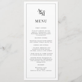 Monogram Elegant Simple Black White Wedding Menu