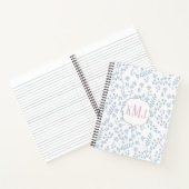 Monogram Elegant Simple Blue Floral Notitieboek (Binnen)