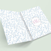  Monogram Elegant Simple Blue Floral Notitieboek