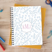  Monogram Elegant Simple Blue Floral Notitieboek