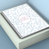  Monogram Elegant Simple Blue Floral Notitieboek