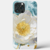 Monogram Elegant Simple White Flower Waterverf Case-Mate iPhone Case (Achterkant)
