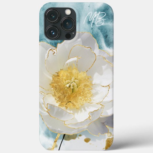 Monogram Elegant Simple White Flower Waterverf Case-Mate iPhone Case (Achterkant)