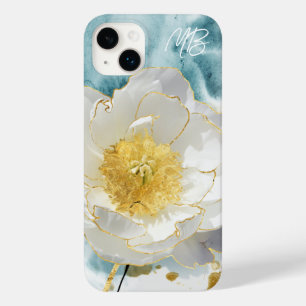 Monogram Elegant Simple White Flower Waterverf Case-Mate iPhone 14 Plus Hoesje