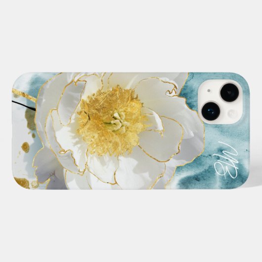 Monogram Elegant Simple White Flower Waterverf Case-Mate iPhone Case (Achterkant (horizontaal))