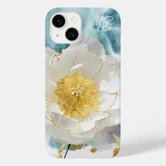 Monogram Elegant Simple White Flower Waterverf Case-Mate iPhone Case (Achterkant)