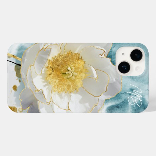 Monogram Elegant Simple White Flower Waterverf Case-Mate iPhone Case (Achterkant (horizontaal))