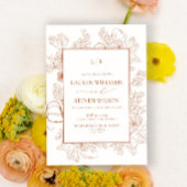 Monogram Elegant Sinaasappel Bloemenlijn Kunst Tro Kaart