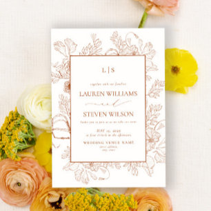 Monogram Elegant Sinaasappel Bloemenlijn Kunst Tro Kaart