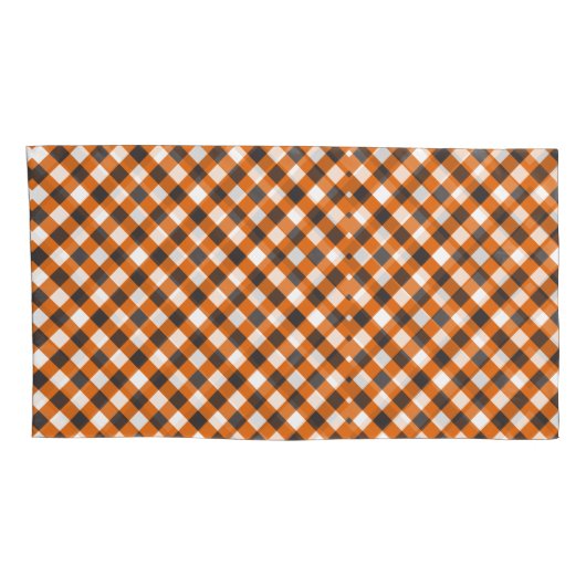 Monogram Elegant Sinaasappel Wit Plaid Gingham Kussensloop (Achterkant-Rechts)