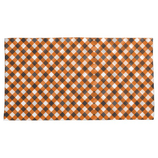 Monogram Elegant Sinaasappel Wit Plaid Gingham Kussensloop (Voorkant-Rechts)